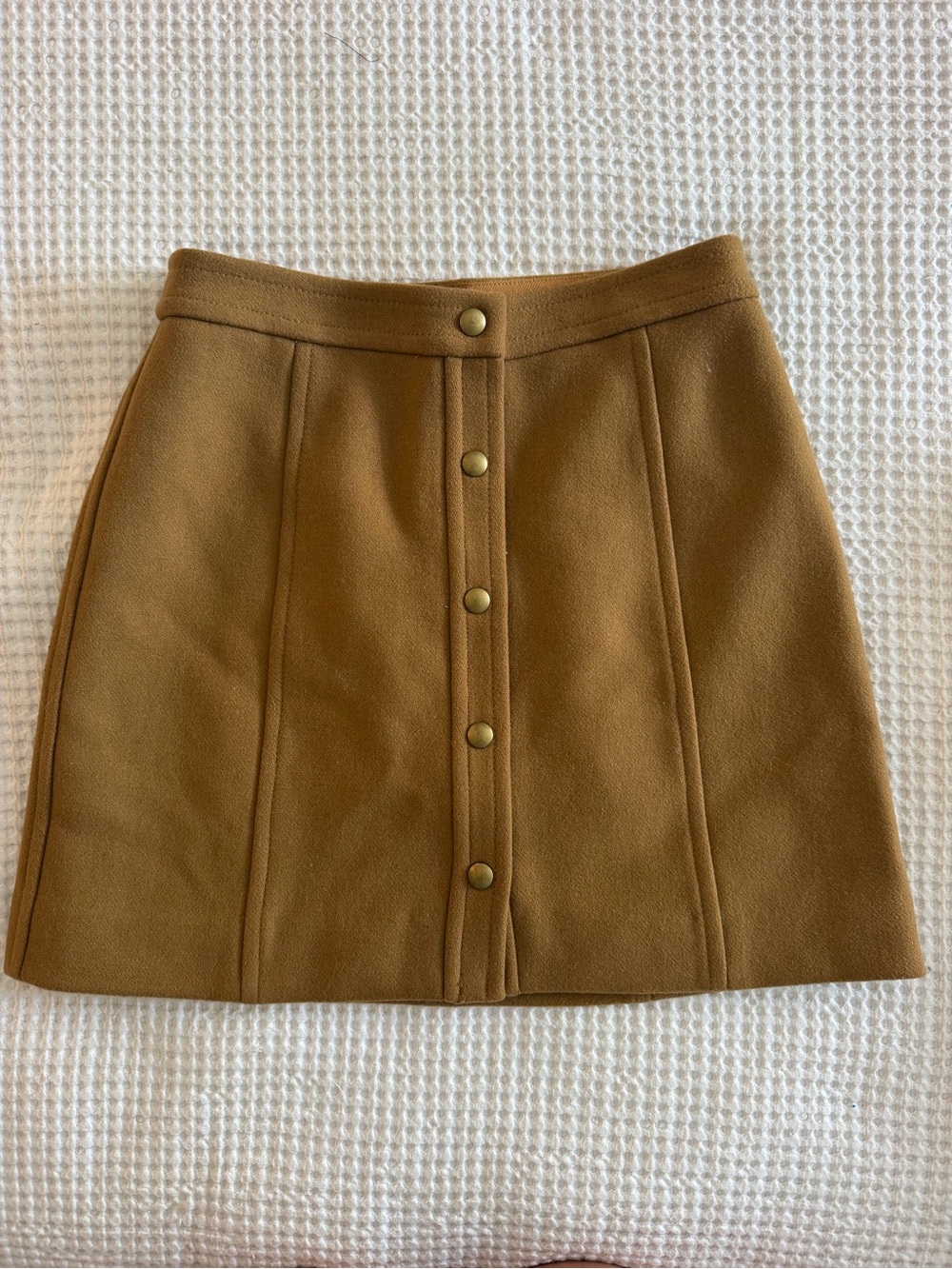 Madewell Camel Button-Front Wool Mini Skirt with silk lining
